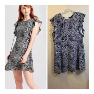 Who What Wear Size XXL Black Ruffle Sleeve Dress Snakeprint Sleeveless Zipper